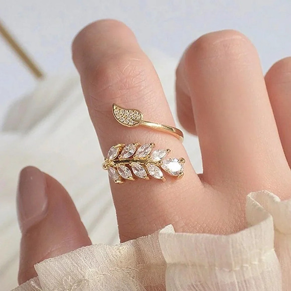 💎 18K Gold Plated Lovely Leaf Design Open Wedding Ring, FB16FA1068 - Picture 2 of 6